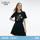 歌莉婭印花t恤女夏針織短袖設計感流行穿搭上衣1E5R0B200 00B黑色 S