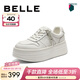 百麗（Belle）時(shí)尚串珠小白鞋女2026春新商場(chǎng)同款厚底增高休閑板鞋F1V1DAM6 白色 37 (235mm)
