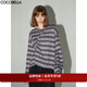 COCOBELLA設計感立體抽褶條紋針織衫毛邊休閑舒適毛衣TS7008 黑紫 L