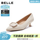 百麗（Belle）質(zhì)感大方扣羊皮高跟單鞋女2026春新商場(chǎng)同款真皮通勤單鞋F1T1DAQ6 米白色 37 (235mm)