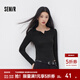 森馬（Semir）長(cháng)袖T恤女春季短款純色正肩木耳邊花邊內搭分割緊身顯瘦上衣 黑色90001 M
