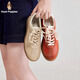 暇步士（Hush Puppies）德訓鞋女 26新款復古拼色運動(dòng)鞋真皮舒適百搭平底女鞋運動(dòng)休閑鞋 落霞橙 37