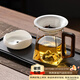 憶壺茶（YIHUTEA）公道杯茶漏過(guò)濾套裝耐高溫玻璃分茶泡茶杯羊脂玉白瓷茶葉過(guò)濾茶隔 羊脂玉瓷茶漏+胡桃木把公道杯