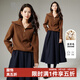 晚白【新品】冬厚款松弛通勤含羊毛大翻領(lǐng)上衣休閑大碼套頭針織衫 咖色 XL