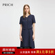 PRICH時(shí)尚假兩件V領(lǐng)連衣裙2025夏季新款設計感短袖顯瘦A字裙女 59藏青色 L (170)