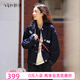 飛鳥(niǎo)和新酒復古繡花牛仔外套女2026春季新款短薄款翻領(lǐng)短外套 靛藍CH17 L