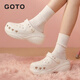 GOTO桃心洞洞鞋女子夏季涼拖6cm增高防滑拖鞋云感支撐微彈出游沙灘鞋