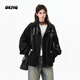 OEMG 復古十字架翻領(lǐng)夾克女男春秋季麂皮絨寬松百搭情侶上衣外套 黑色 【高品質(zhì)】 M [建議85-105斤]