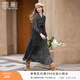 香影黑色碎花連衣裙女2026春季新款長(cháng)裙法式優(yōu)雅雪紡v領(lǐng)長(cháng)袖裙子 黑色 M 160/84A/95-110斤