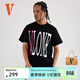 VLONE【StapleHoodle】春夏男女同款經(jīng)典大LOGO美潮純棉男士短袖T恤 黑粉-經(jīng)典大V款 L