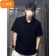 棉致重磅純色Polo衫短袖男t恤夏季新款打底衫潮牌寬松翻領(lǐng)半袖衣服 PL1黑色【高品質(zhì)】 L 120-130斤