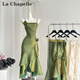 拉夏貝爾（La Chapelle）吊帶連衣裙女裝2026夏季新款高級感時(shí)尚中長(cháng)款法式小個(gè)子夏天裙子 綠色 M 建議100-110斤