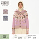 Teenie Weenie小熊女裝潮流復古費爾島提花連帽毛衣針織開(kāi)衫外套 淺紫色 L