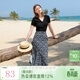 三彩2025夏季新款碎花半身裙高腰開(kāi)叉雪紡A字裙浪漫長(cháng)裙清新M 藏青色花卉 S 155/64A