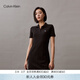 Calvin KleinJeans夏季女士氣質(zhì)休閑通勤ck字母修身顯瘦V字領(lǐng)POLO裙連衣裙 BEH-太空黑 XS