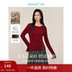 茵曼（INMAN）綿羊毛法式開(kāi)叉釘珠針織衫2025春秋女裝長(cháng)袖上衣 酒紅色 S