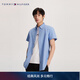 Tommy Hilfiger【舒適府綢】春夏男裝商務(wù)休閑易打理純色短袖襯衣襯衫外套 天藍色GU1 S （推薦：120-135斤）