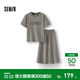 森馬（Semir）套裝女夏季字母抽繩上衣開(kāi)叉長(cháng)裙女生休閑潮流簡(jiǎn)約復古兩件套 鐵灰20600 XL