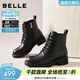 百麗（Belle）復古擦色牛皮馬丁靴女冬季新款商場(chǎng)同款顯瘦休閑短靴E8M2DDZ5 黑色-單里 37