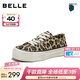 百麗（Belle）時(shí)尚豹紋帆布鞋女2026春季新款厚底增高休閑板鞋B3038AM6預售 棕色 37