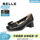 百麗（Belle）氣質(zhì)優(yōu)雅淺口單鞋女商場(chǎng)同款舒適牛皮粗跟單鞋D8Q1DAQ5預售 黑色 37 (235mm)