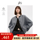 H's黑色短款毛呢外套女25冬新款高級設計感老錢(qián)風(fēng)綿羊毛呢子大衣 中灰色 S