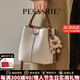 柏薩尼（PESASRIE）輕奢品牌包包女包水桶包2026新款真牛皮斜跨手提包情人節生日禮物 米白拼咖色【奢侈禮盒包裝】 送女友送老婆