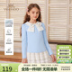 英氏（YEEHOO）女童polo衫兒童長(cháng)袖上衣中大童裝打底衫娃娃領(lǐng)學(xué)院春裝 藍色 130