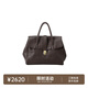 裘真手提公文包女士復古大容量通勤頭層植鞣牛皮包包植鞣牛皮 咖啡色-大號