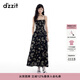 DZZIT地素連衣裙夏季復古重工刺繡收腰吊帶裙子女3J2O2196M 黑色（吊帶裙) S