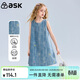 ASK JUNIOR兒童裙子夏中大童牛仔裙女童無(wú)袖背心裙青少年蝴蝶結連衣裙   130