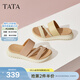 他她（TATA）厚底休閑拖鞋女鞋復古氣質(zhì)一字涼鞋秋季新款YQW01BT5 黃/米 37