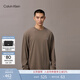 Calvin KleinJeans春秋男士休閑通勤ck刺繡純棉寬松純色打底衫長(cháng)袖T恤上衣 GPF-深咖 2XL