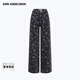 ANN ANDELMAN26春季新款多元素個(gè)性印花復古水洗做舊闊腿牛仔褲子 黑色 S
