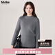 MsShe【半高領(lǐng)V形分割毛衣】大碼女裝2025冬裝胖mm顯瘦打底針織衫 花灰色現貨 3XL