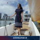 Tommy Hilfiger【條紋裙擺】春夏女裝氣質(zhì)休閑五?？凼昭@瘦POLO連衣裙 藏青色FAP L