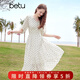 百圖betu女裝夏季新款連衣裙V領(lǐng)波點(diǎn)飄逸蛋糕裙雪紡裙子女2504T95 米白 L