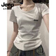 JEEP SPIRIT吉普正肩純棉短袖t恤女夏季內搭圓領(lǐng)體恤收腰緊身薄款小個(gè)子上衣 灰色 L