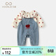 凡獵女童套裝春裝2026新款洋氣嬰兒衣服寶寶背帶褲牛仔兩件套春秋 藍色背帶褲+襯衫 80 cm