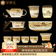 金鑲玉羊脂玉瓷功夫茶具套裝 家用陶瓷白瓷茶壺茶杯泡茶套組送禮禮盒裝 鴻運千秋羊脂玉瓷帶茶洗大套裝