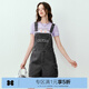 樂(lè )町工裝背帶短褲夏季可愛(ài)少女百搭顯瘦經(jīng)典水洗百搭直筒褲子 深灰（現貨） S