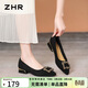 ZHR則則羊皮淺口單鞋女氣質(zhì)尖頭休閑女鞋時(shí)尚水鉆方扣鞋子女BL180F黑色36