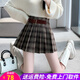 歐貝汐毛呢格子百褶半身裙2026新款女春秋美式高腰a字jk短裙小個(gè)子 咖啡色 XL