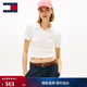 TOMMY JEANS【修身短款】26春夏新款女復古甜美木耳邊POLO領(lǐng)短袖針織衫 米白色YBH S