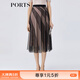 PORTS寶姿春夏新款女裝時(shí)尚印花半身裙百褶裙LM8S065KCP002 黑色 XS (2)