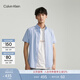 Calvin KleinJeans夏季男士商務(wù)休閑正裝通勤ck刺繡字母純色短袖襯衫外套 CDN-海天藍 M