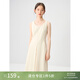 自巧小個(gè)子設計感U領(lǐng)對褶無(wú)袖連衣裙女2024夏裝新款收腰顯瘦長(cháng)裙 巧米色 XS (2碼)