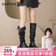 達芙妮兩穿美拉德長(cháng)筒靴女2025秋冬新款黑色褲管堆堆靴厚底高筒騎士靴 黑色 37
