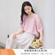 香影中袖襯衫女圓領(lǐng)2025夏裝新款慵懶泡泡袖氣質(zhì)淑女寬松藍色上衣 粉色 M 160/84A/95-110斤