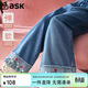 ASK JUNIOR兒童褲子女童2026春復古水洗牛仔褲刺繡休閑褲長(cháng)褲 藍色 140